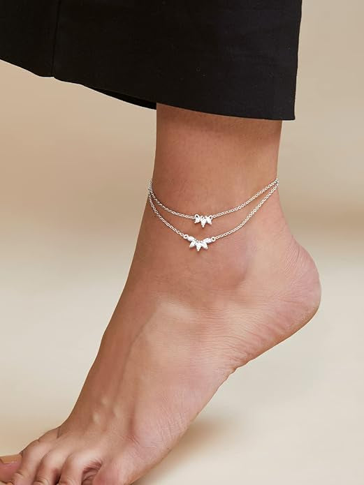Enchanting Lotus Double-Layer Anklet with Sparkling Zirconia - Venoria