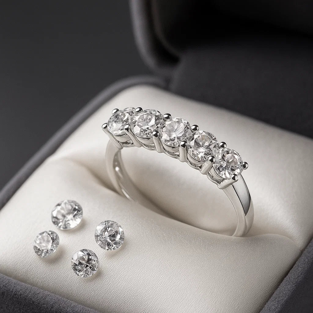 Sterling Silver Rhodium-Plated Five Stone White Zircon Ring - Venoria