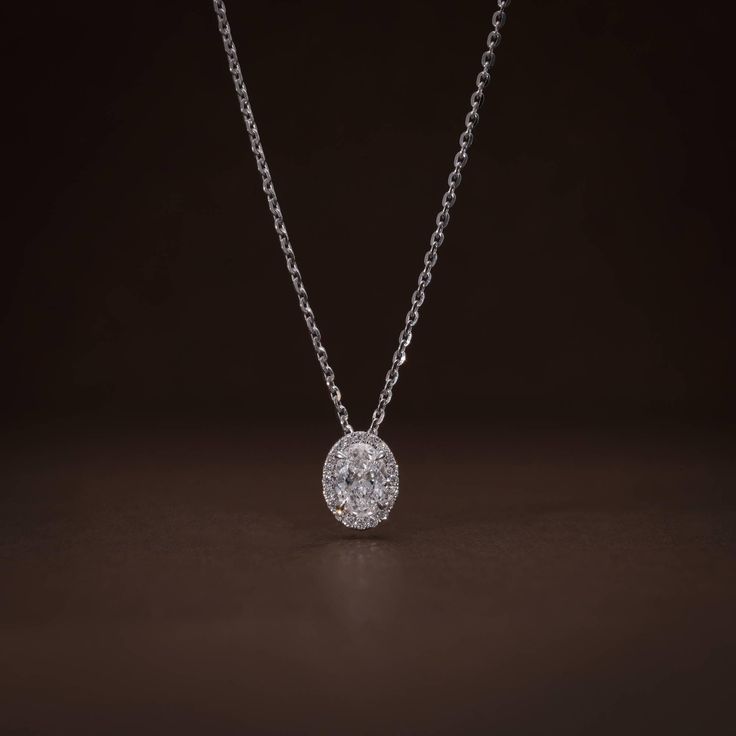 Timeless Oval Cut Diamond Halo Pendant Necklace - Venoria