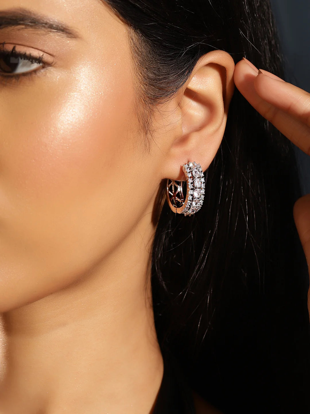 Pavé Silver Hoop Earrings – Sparkle in Every Angle - Venoria