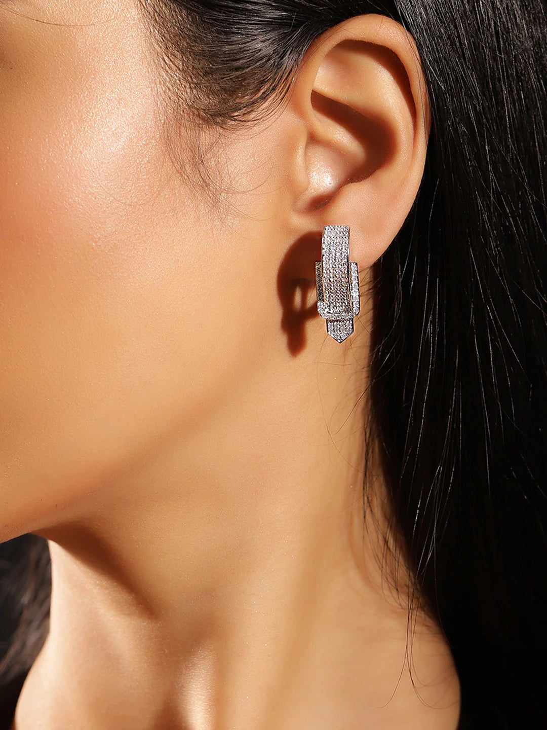 Classic Elegance Silver Stud Earrings with American Diamonds - Venoria