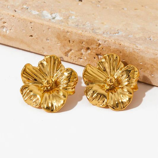 Gold Blossom Flower Stud Earrings - Venoria