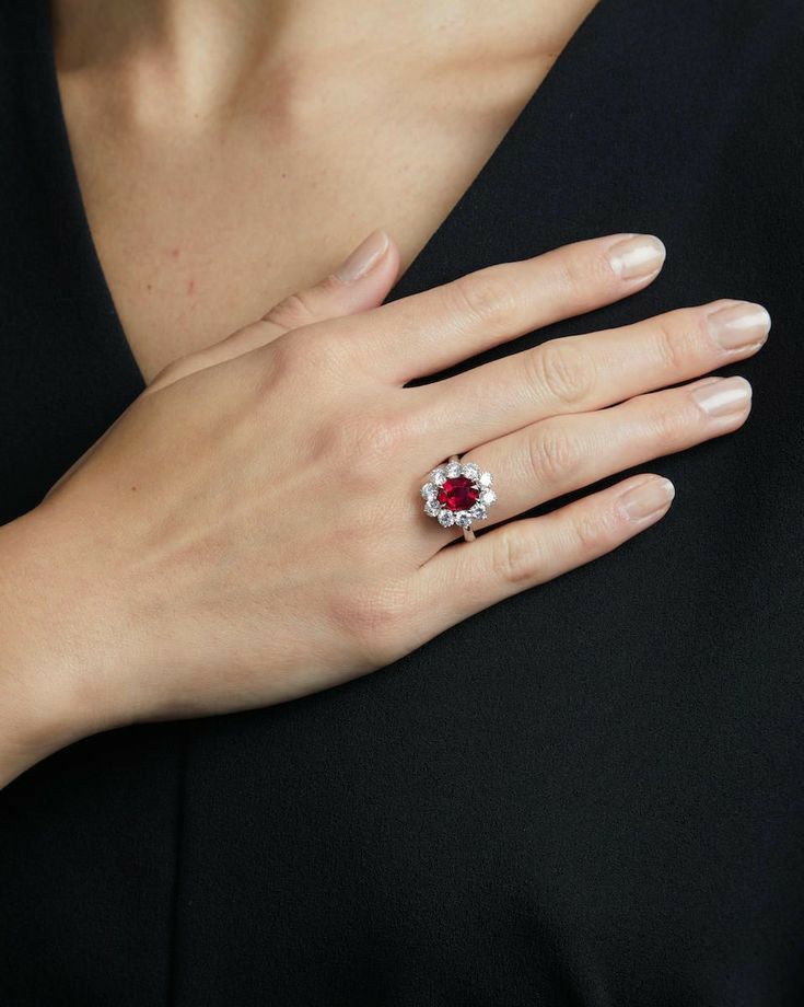 Royal Ruby & Diamond Halo Ring - Venoria