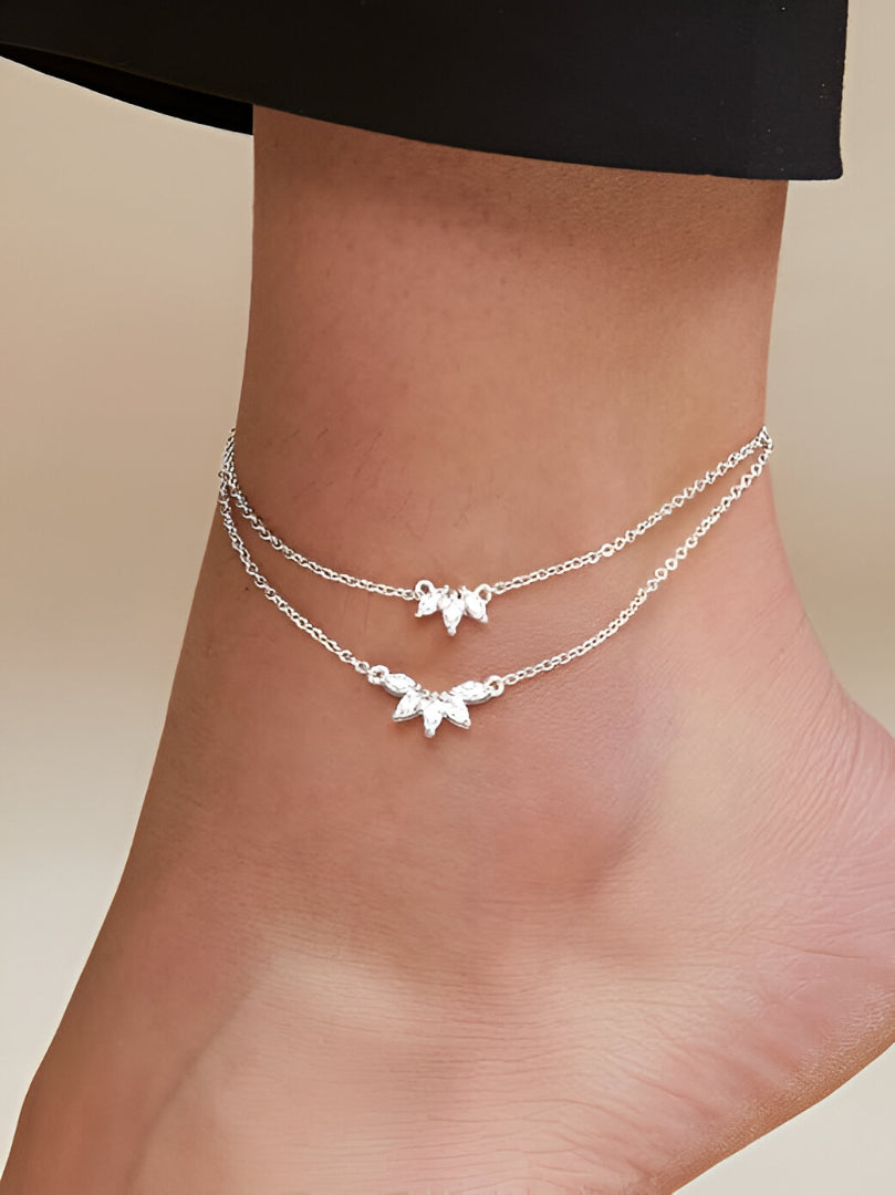 Enchanting Lotus Double-Layer Anklet with Sparkling Zirconia - Venoria