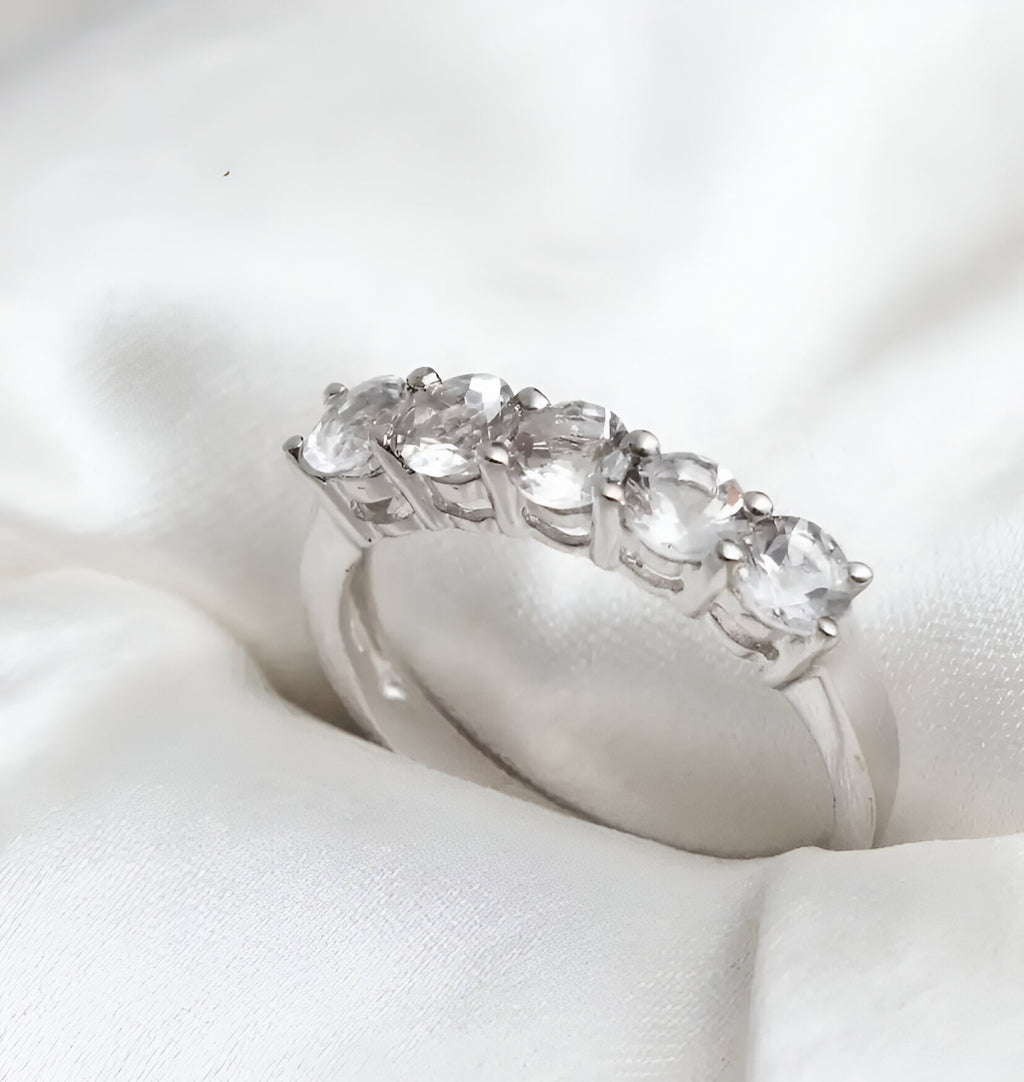 Sterling Silver Rhodium-Plated Five Stone White Zircon Ring - Venoria