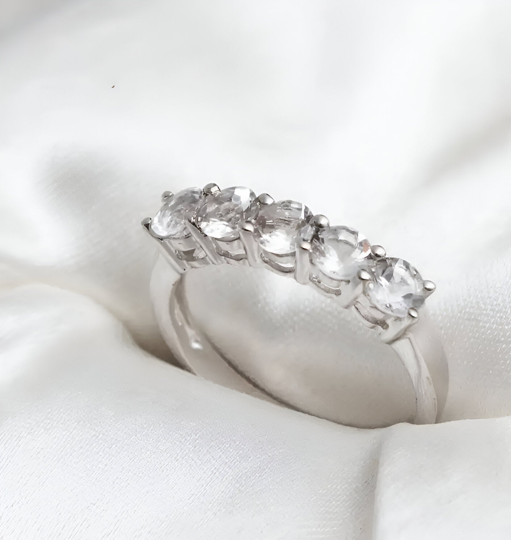 Sterling Silver Rhodium-Plated Five Stone White Zircon Ring - Venoria