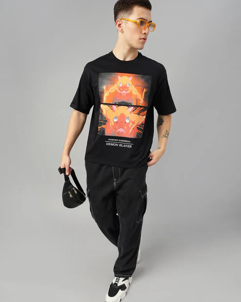 Demon Slayer Inosuke Oversized T-Shirt – Anime Graphic Tee (Unisex Black Cotton) Venoria