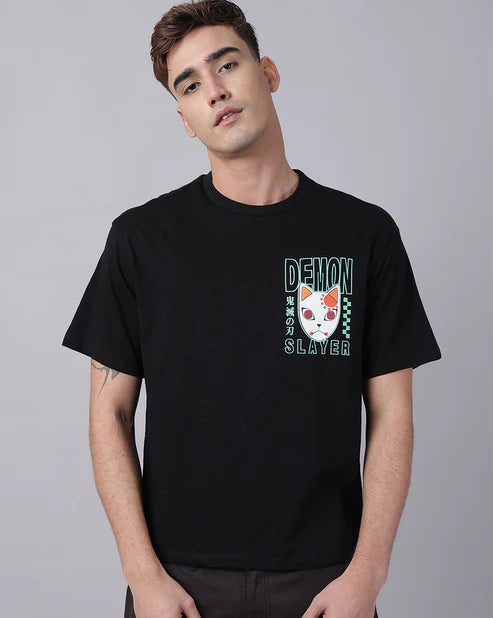 Corps Oversized T-Shirt – Anime Mask Graphic Tee (Unisex Black Cotton) Venoria