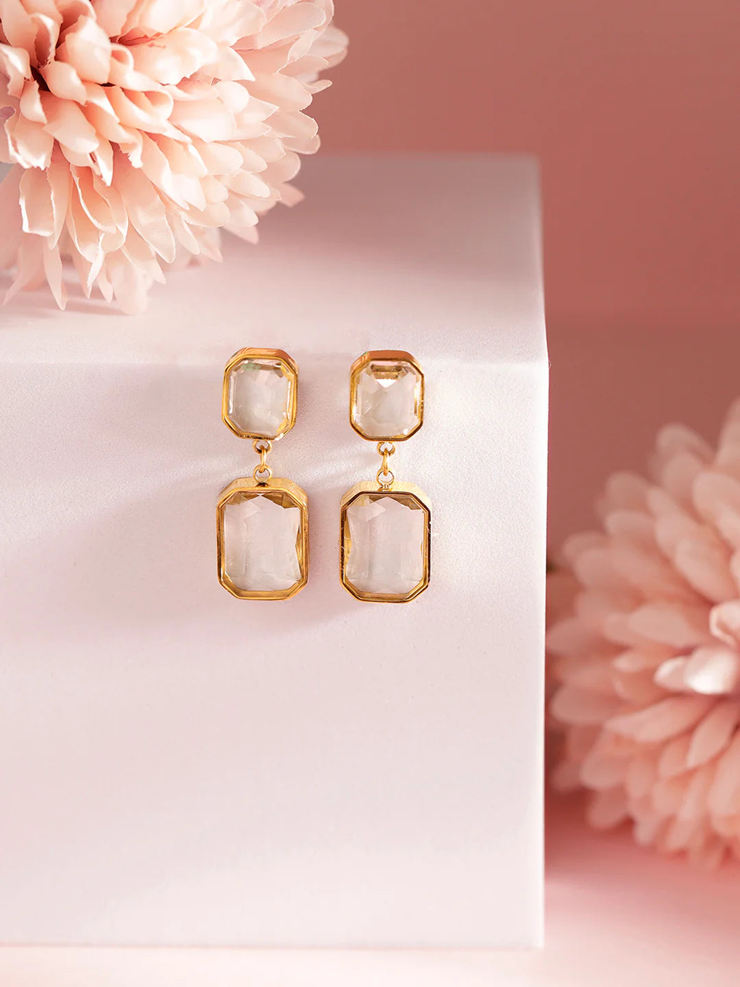 Elegant Gold Rectangular Drop Earrings - Venoria