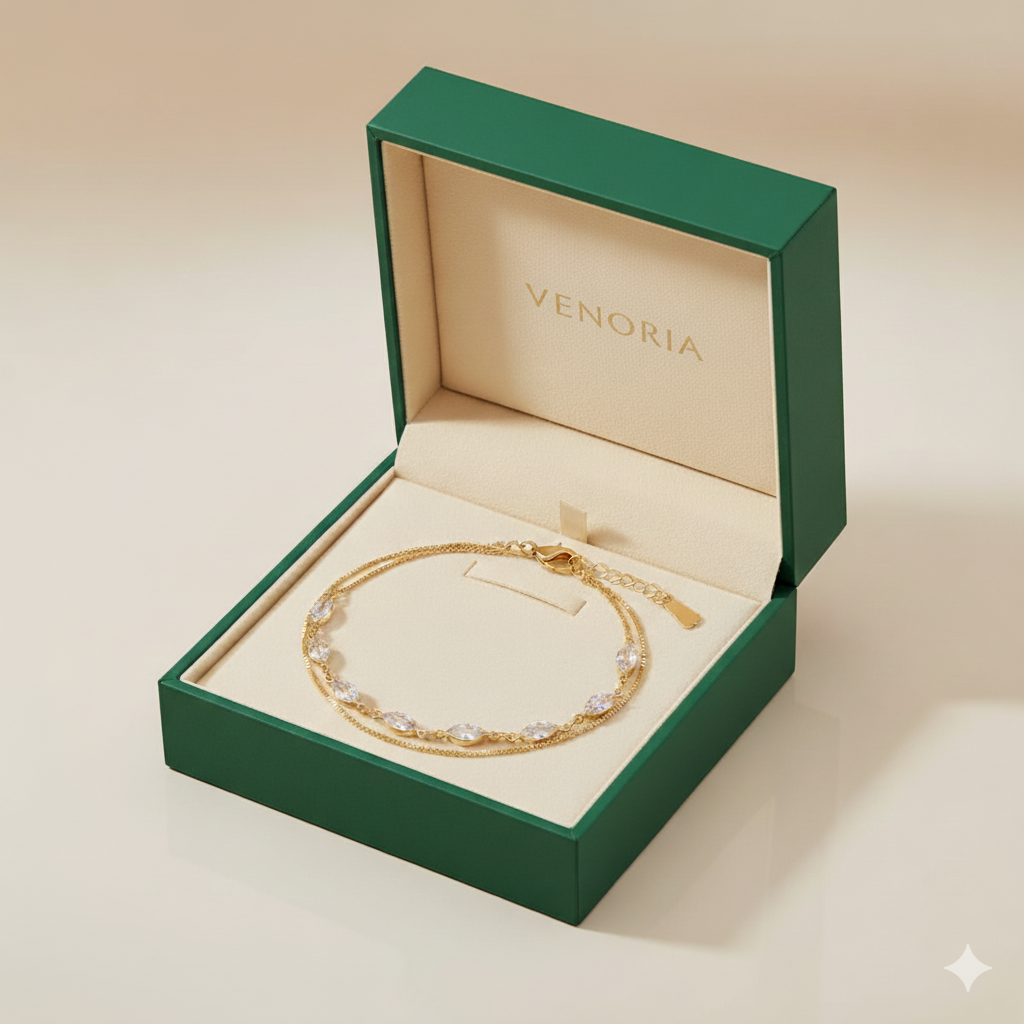 Elegant Gold Layered Bracelet with Marquise Cut Crystals - Venoria