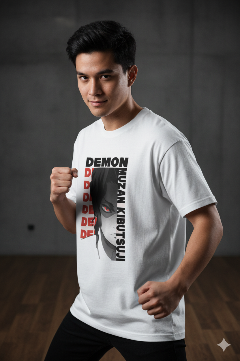 Demon Slayer Muzan Kibutsuji Oversized T-Shirt – Anime Villain Graphic Tee (Unisex White Cotton) Venoria
