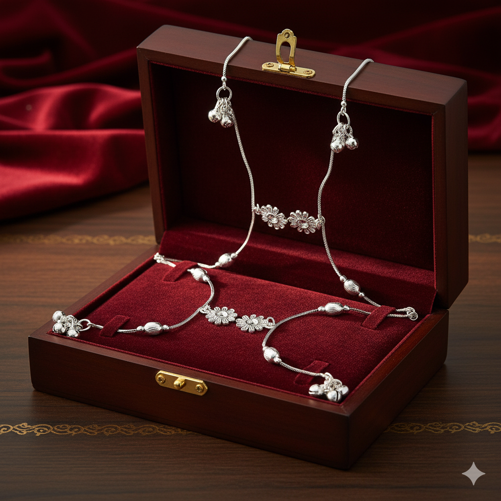 Timeless Silver Anklet with Crystal Charms - Venoria