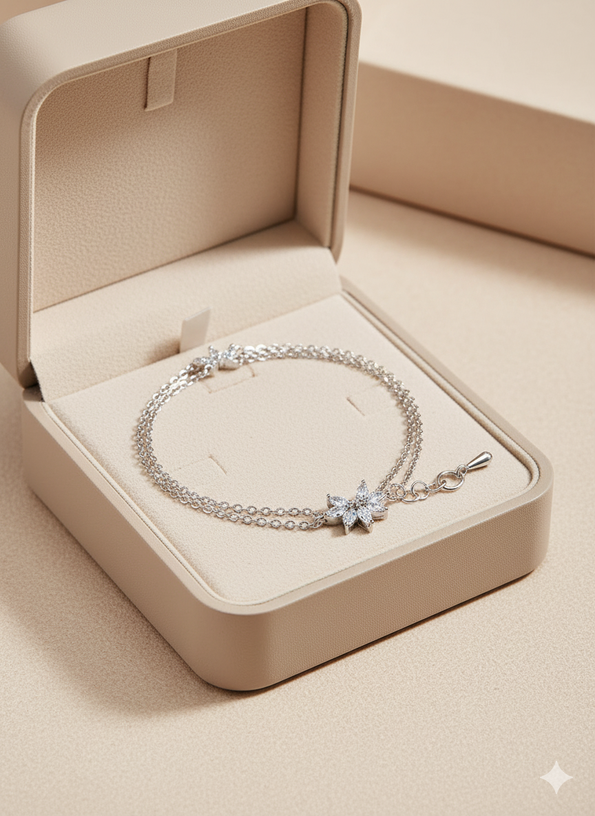 Enchanting Lotus Double-Layer Anklet with Sparkling Zirconia - Venoria