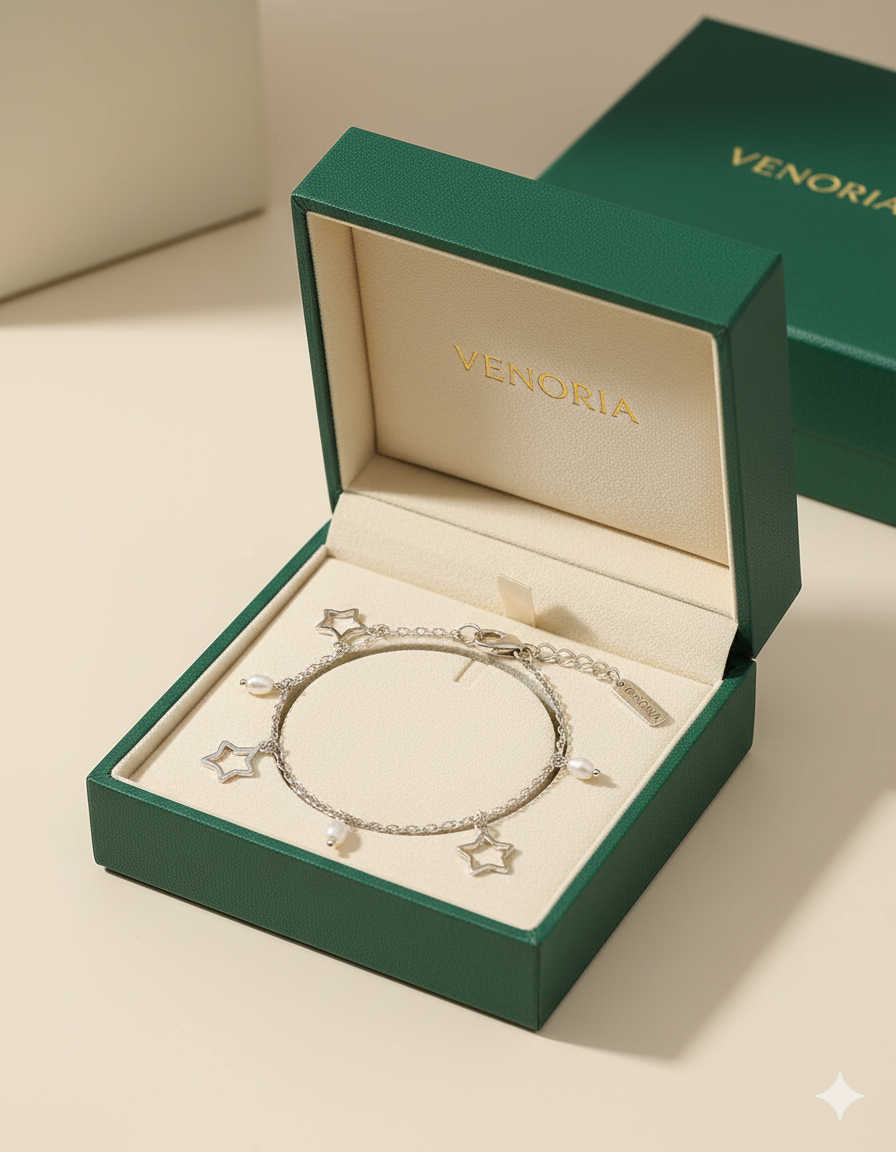 Silver-Plated Star & Pearl Charm Anklet - Venoria