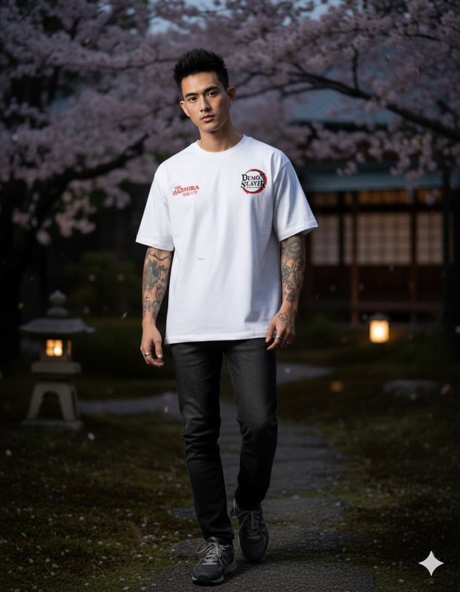 Demon Slayer Hashira Oversized T-Shirt – Anime Graphic Tee with All Hashira Characters (Unisex White Cotton) Venoria