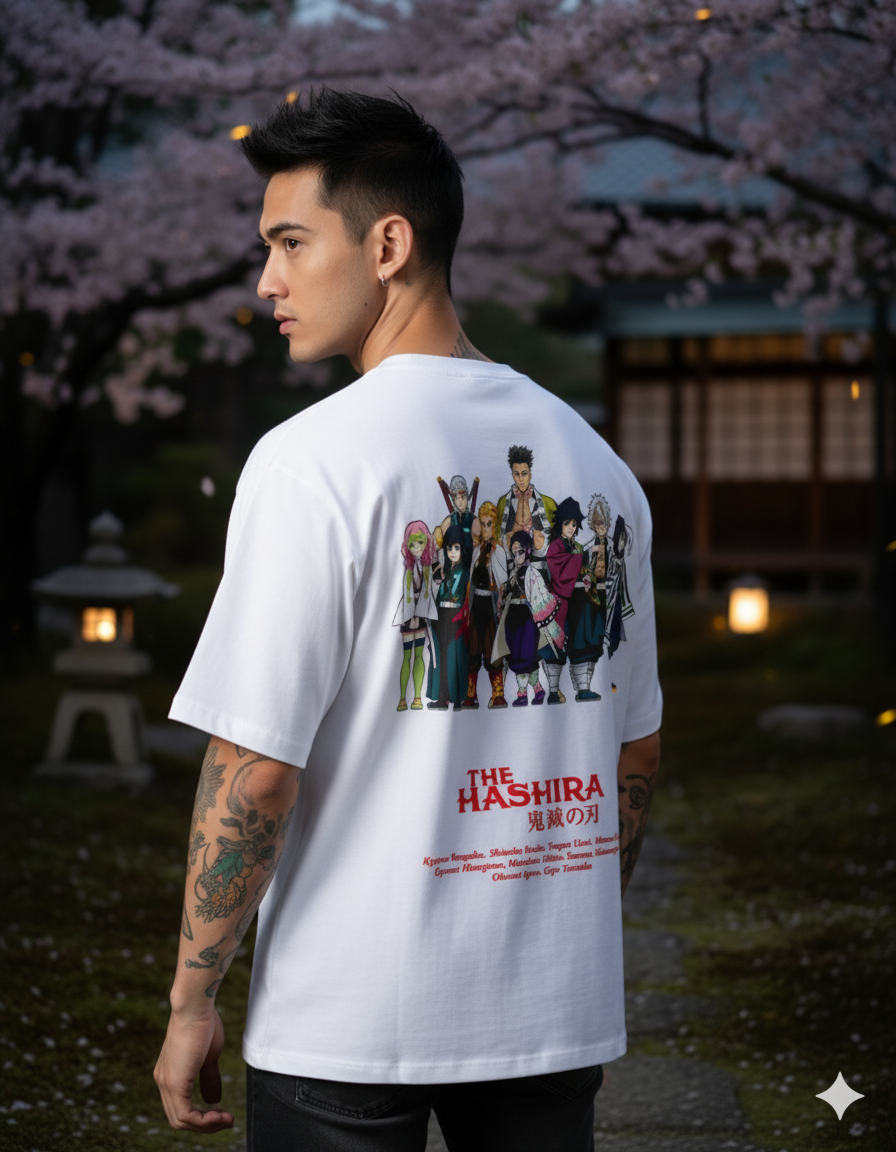 Demon Slayer Hashira Oversized T-Shirt – Anime Graphic Tee with All Hashira Characters (Unisex White Cotton) Venoria