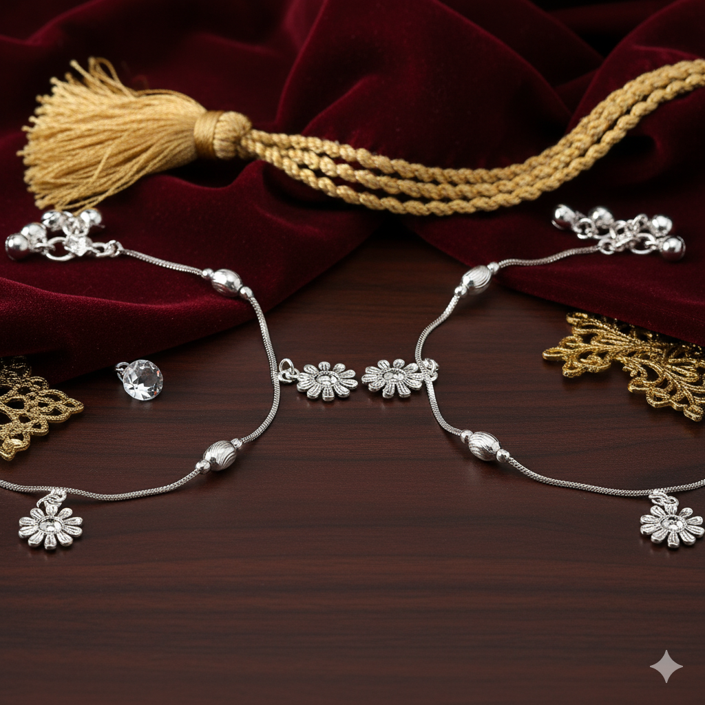 Timeless Silver Anklet with Crystal Charms - Venoria