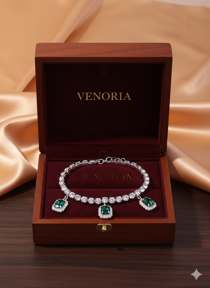 Silver Floral Charm Anklet - Venoria