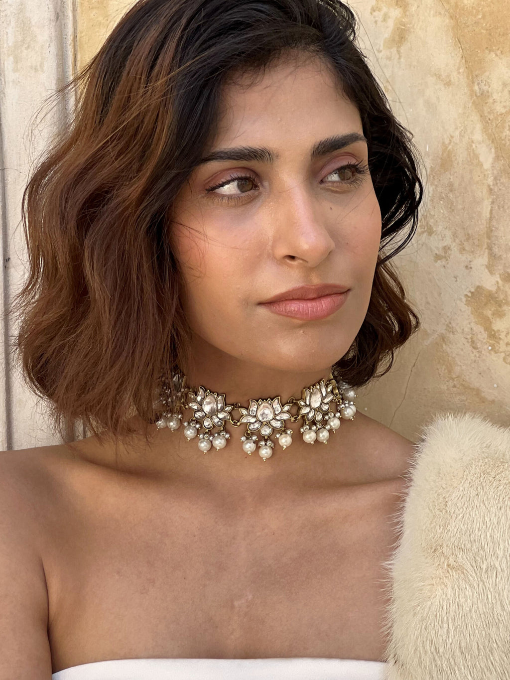 Pearl Choker Necklace – Silver Alloy with Dori Closure - Venoria