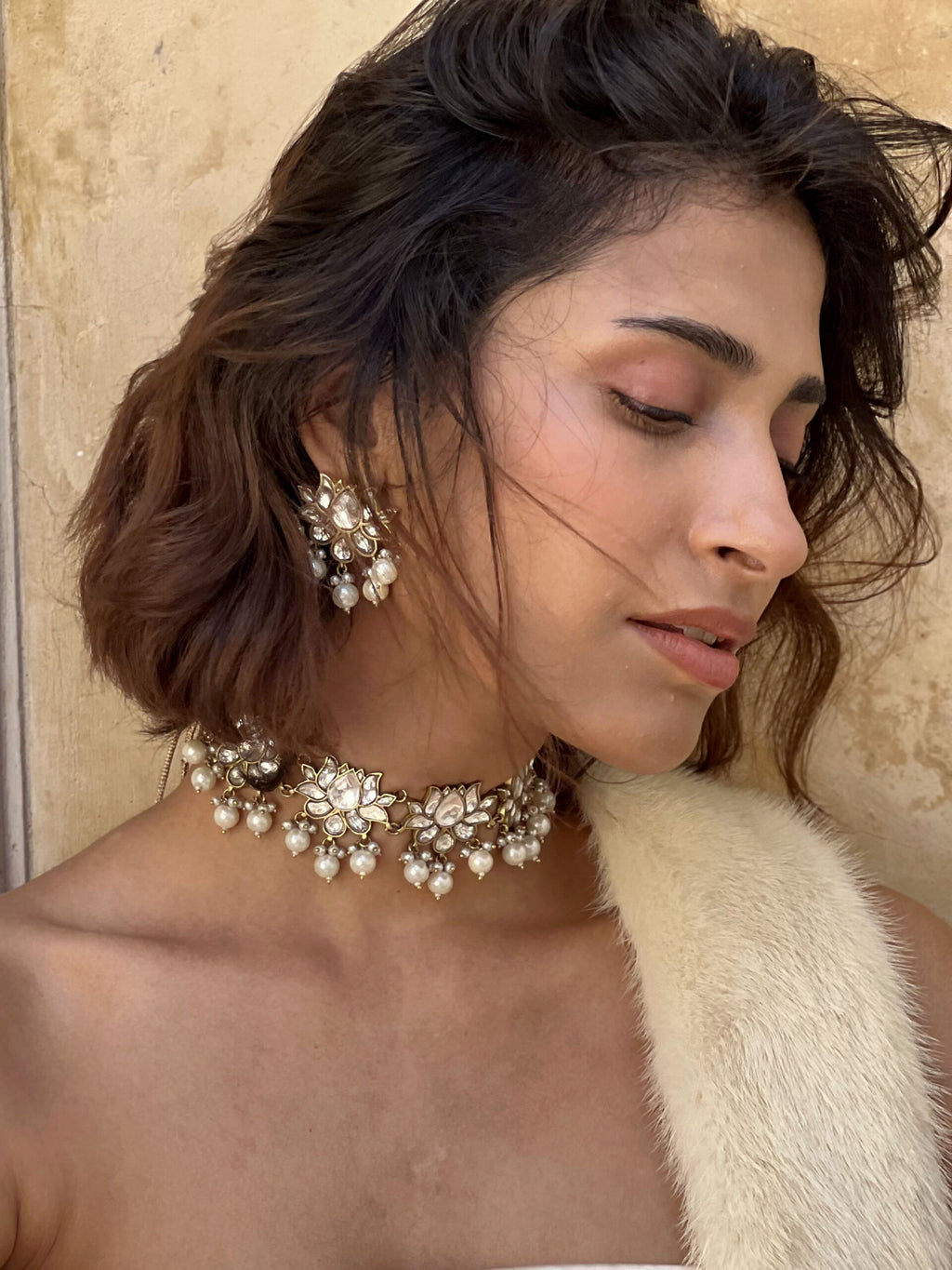 Pearl Choker Necklace – Silver Alloy with Dori Closure - Venoria