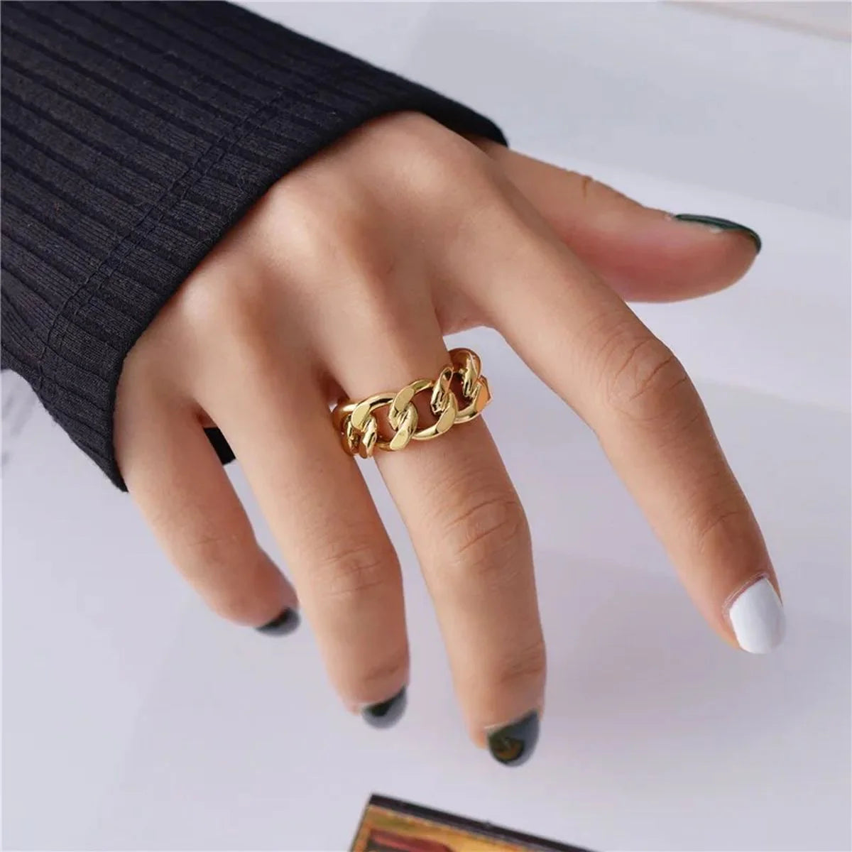 Bold Gold Chain Link Adjustable Ring - Free Size - Venoria