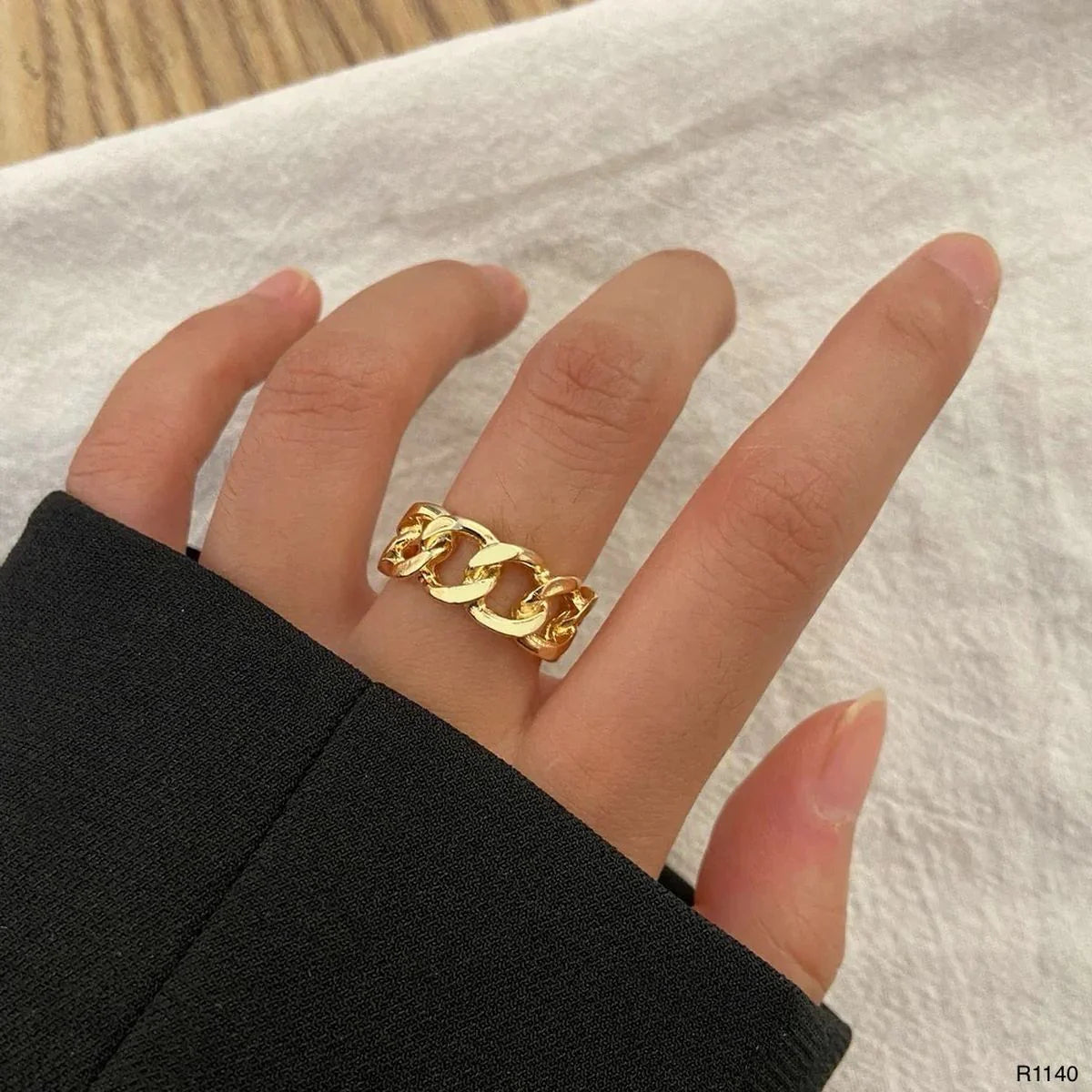 Bold Gold Chain Link Adjustable Ring - Free Size - Venoria