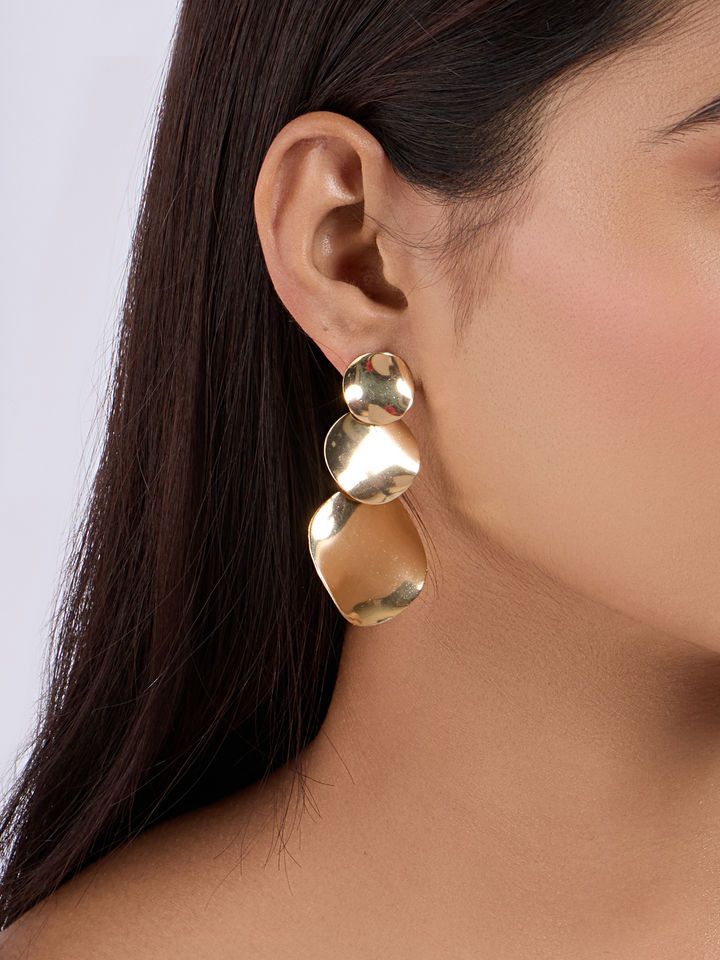 Golden Cascade Disc Drop Earrings - Venoria