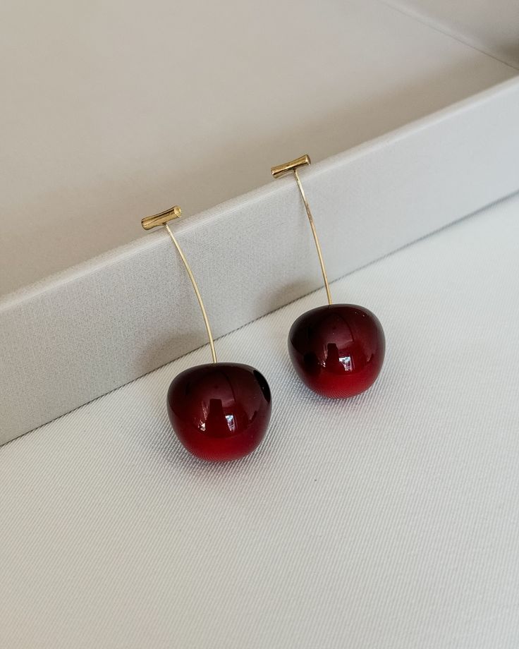 Playful Cherry Drop Earrings with Golden Stems - Venoria