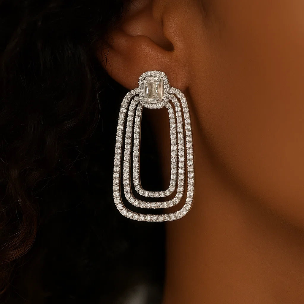 Platinum Shine Cushion-Cut Statement Earrings - Venoria