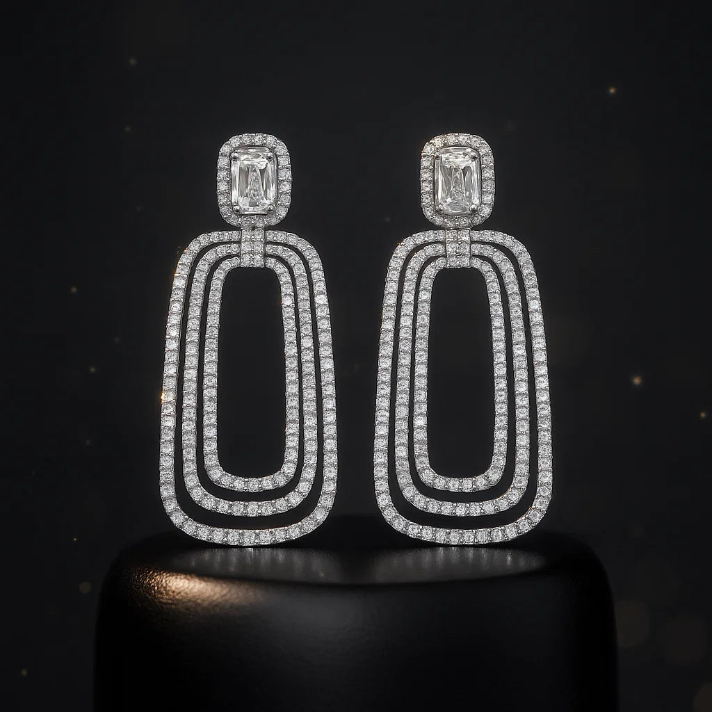 Platinum Shine Cushion-Cut Statement Earrings - Venoria
