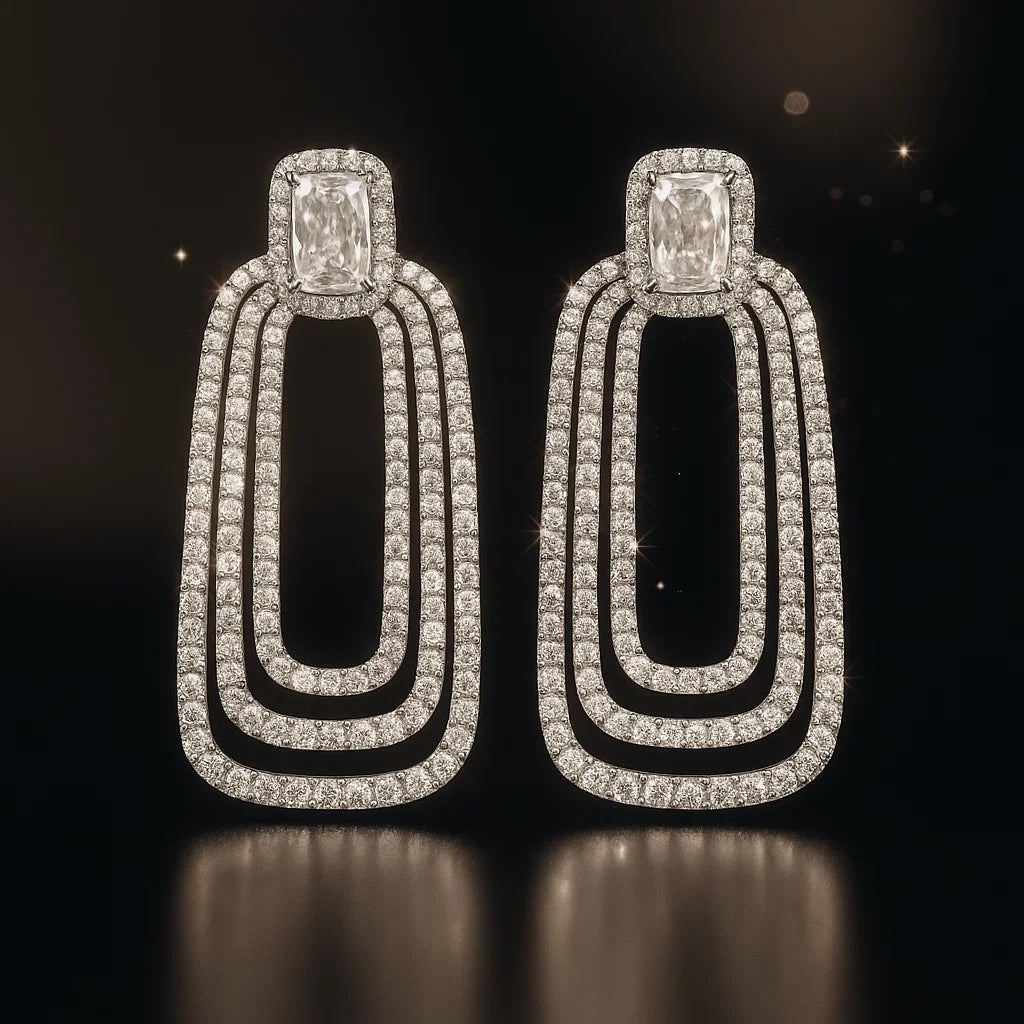 Platinum Shine Cushion-Cut Statement Earrings - Venoria