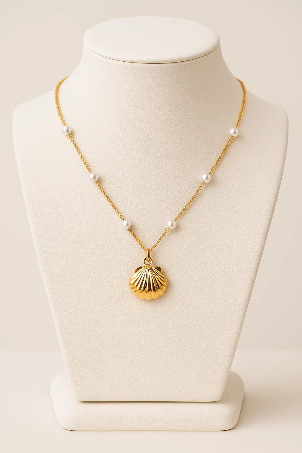 Gold Seashell Pendant Necklace with Pearl Accents - Venoria