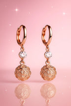 Rose Gold Floral Drop Earrings with Sparkling Stone Accents - Venoria