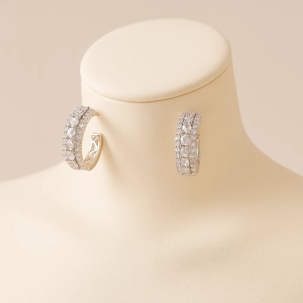 Pavé Silver Hoop Earrings – Sparkle in Every Angle - Venoria