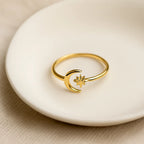 Celestial "Moon & Star Embrace" Gold Ring - Venoria