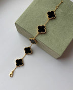 Lucky Clover Bracelet in Black Enamel & Gold Finish - Venoria
