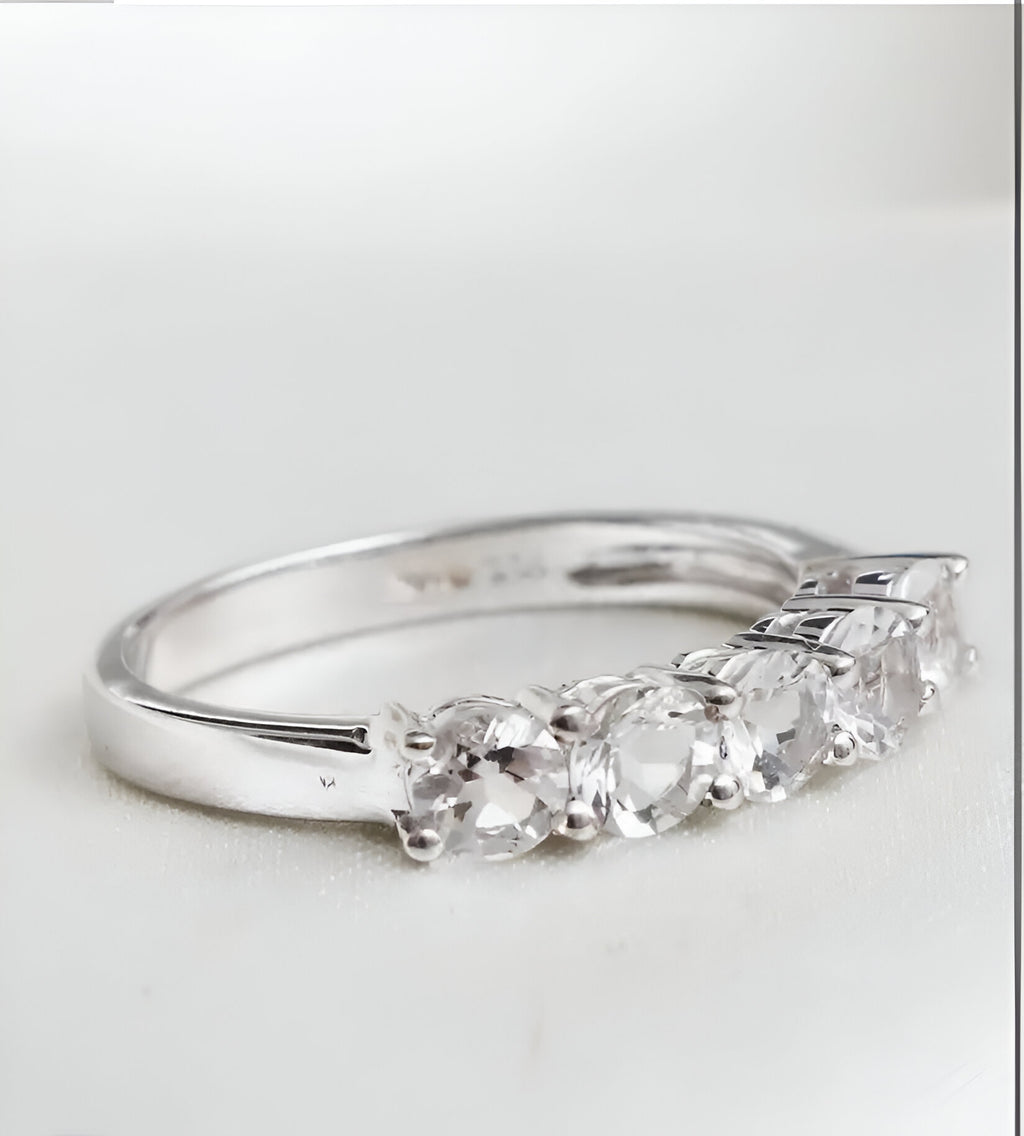 Sterling Silver Rhodium-Plated Five Stone White Zircon Ring - Venoria