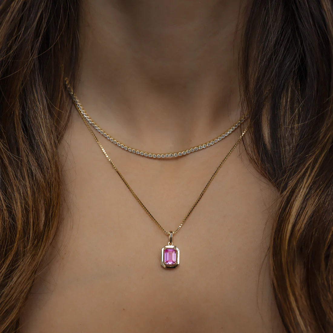 Pink Baguette Pendant Necklace - Venoria