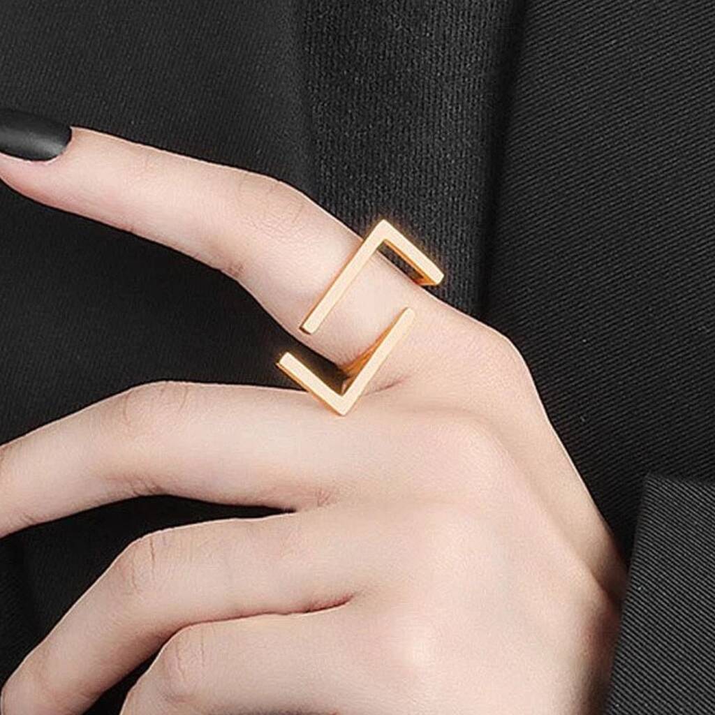 Modern Open Rectangle Gold Ring - Venoria
