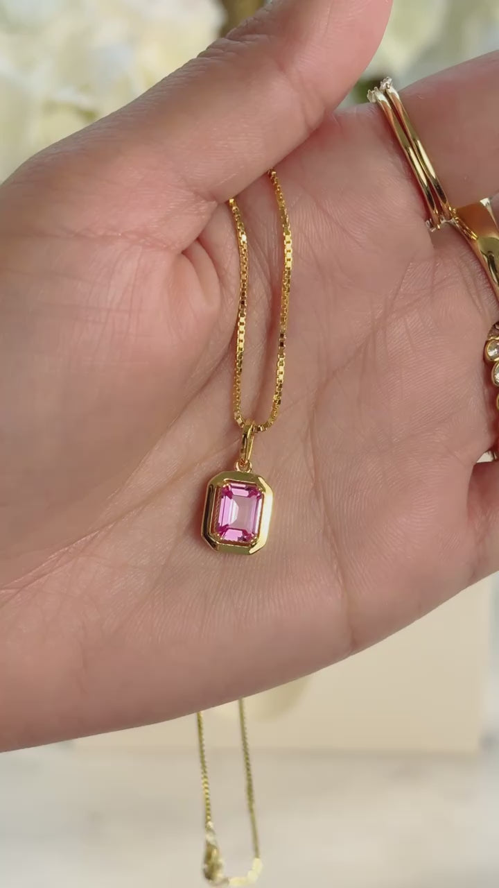 Venoria Pink Baguette Pendant Necklace