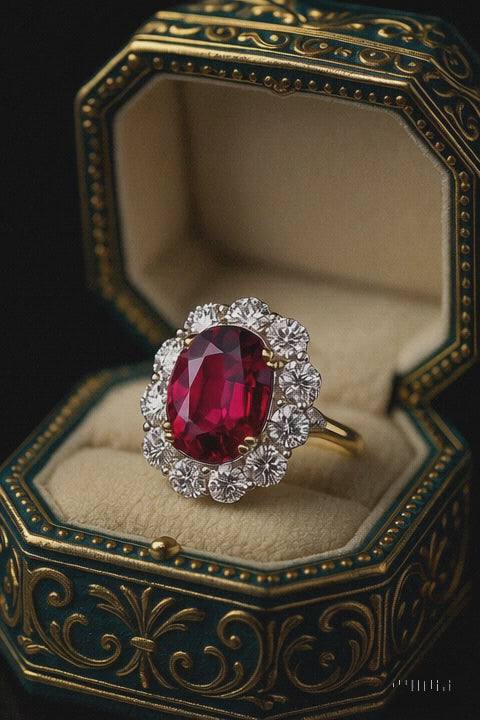 Venoria Royal Ruby & Diamond Halo Ring