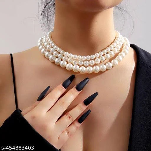 Elegant Multi-Layered Pearl Choker Necklace for Women - Venoria