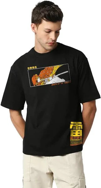 Demon Slayer Zenitsu Oversized T-Shirt – Anime Graphic Tee (Unisex Black Cotton) Venoria