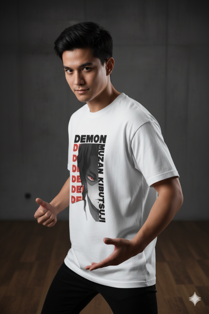 Demon Slayer Muzan Kibutsuji Oversized T-Shirt – Anime Villain Graphic Tee (Unisex White Cotton) Venoria