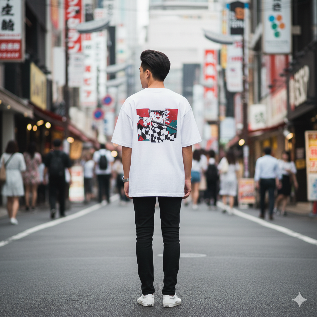 Demon Slayer Tanjiro Oversized T-Shirt – Anime Graphic Tee (Unisex White Cotton) Venoria
