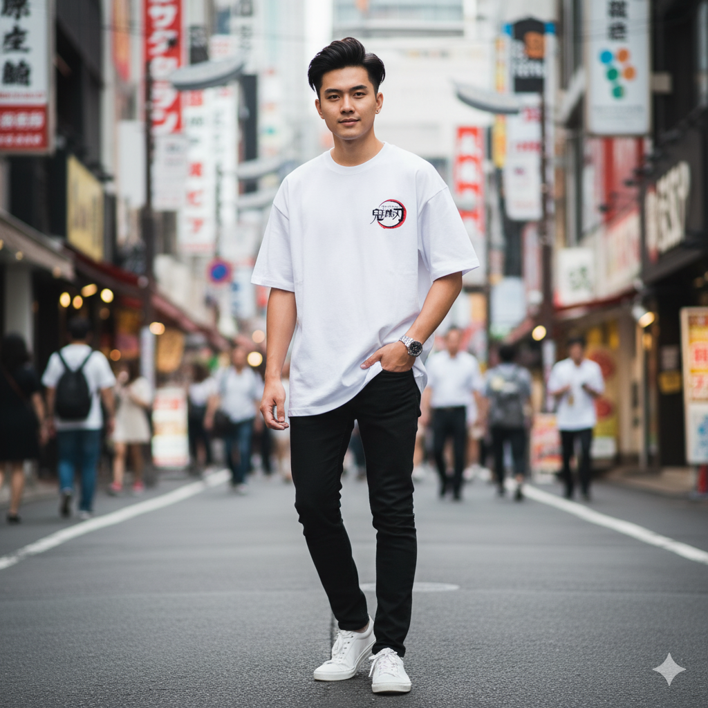 Demon Slayer Tanjiro Oversized T-Shirt – Anime Graphic Tee (Unisex White Cotton) Venoria