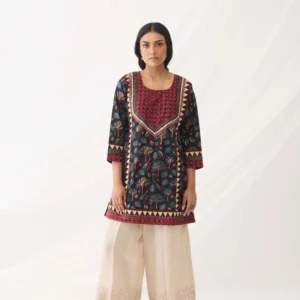 rozana kurti black teal