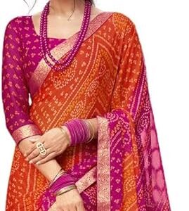 women's bandhani printed chiffon saree with blouse(2612s2080 ) 5.5 meters orange & red