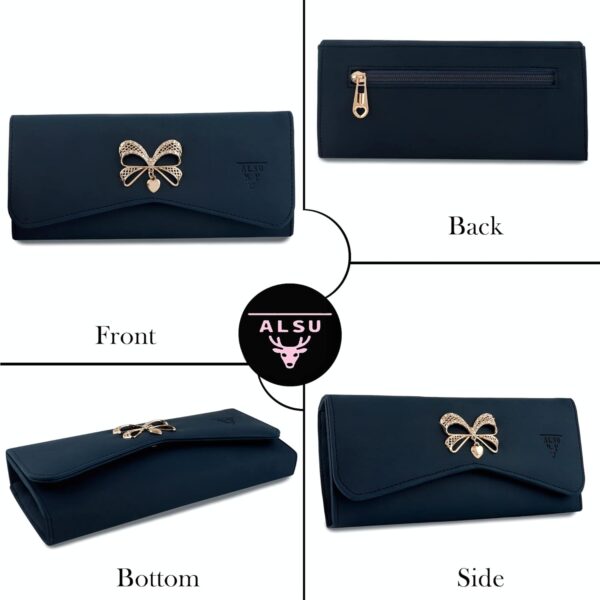 alsu women's peacock blue vegan leather hand clutch wallet purse | 4 card pocket (gdu 015peablu)