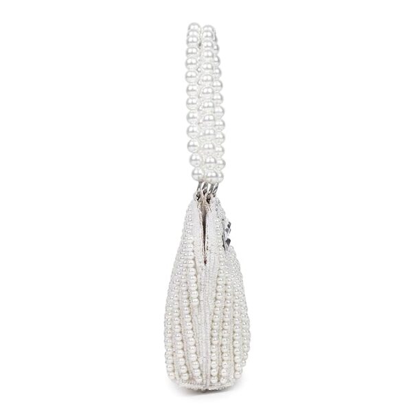 handicraft women's small cutest vintage style pearl tote wrist bag evening clutch purse, white